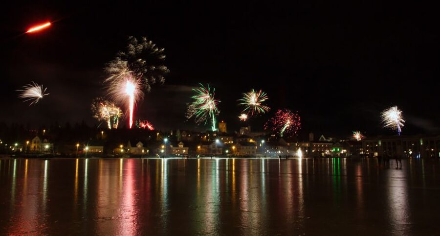 From Reykjavik: New Years Fireworks by Boat - Three decks and a broad view of the coastline