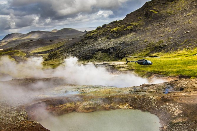 Helicopter Flight Over Geothermal Landscapes from Reykjavik - Over Reykjavik before the volcanic country