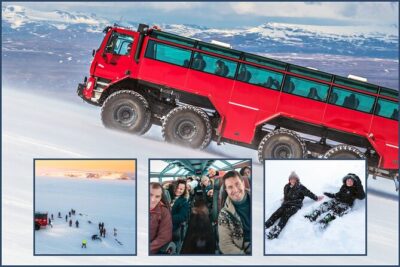 Red Glacier Monster Truck on Langjokull Glacier from Gulfoss