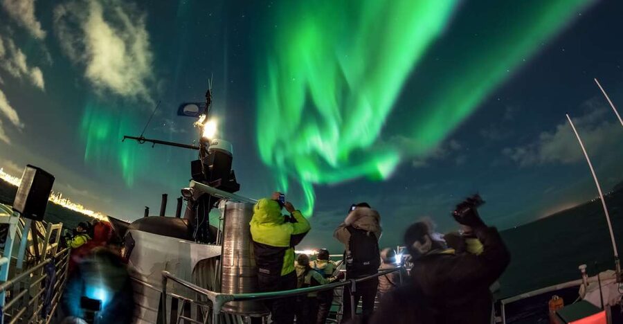 Reykjavik: 2-Hour Northern Lights by Boat with Backup Plan - Leaving Reykjavik’s Old Harbor after dark