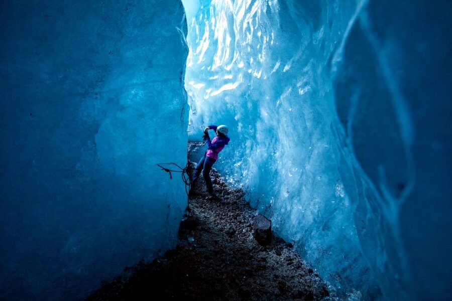 Skaftafell: Ice Cave Tour and Glacier Hike - Entering the natural blue ice cave